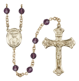 14 Karat Gold 6mm Austrian Crystal Saint Andrew Kim Taegon Rosary in Amethyst