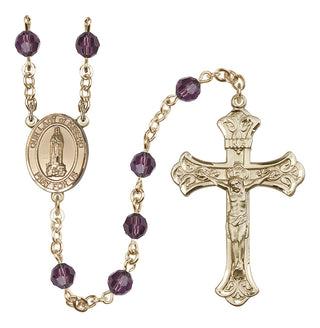 14 Karat Gold 6mm Austrian Crystal Our Lady of Kibeho Rosary in Amethyst