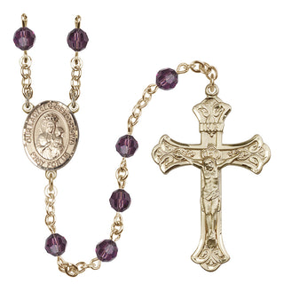 14 Karat Gold 6mm Austrian Crystal Our Lady of Czestochowa Rosary in Amethyst