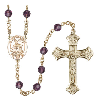 14 Karat Gold 6mm Austrian Crystal Guardian Angel Protector Rosary in Amethyst