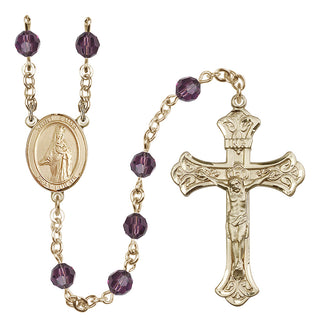 14 Karat Gold 6mm Austrian Crystal Saint Emma Uffing Rosary in Amethyst