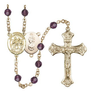 14 Karat Gold 6mm Austrian Crystal Saint Christopher / Choir Rosary in Amethyst