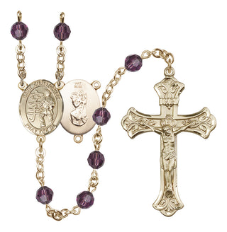 14 Karat Gold 6mm Austrian Crystal Saint Christopher / Karate Rosary in Amethyst