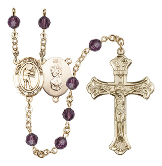 14 Karat Gold 6mm Austrian Crystal Saint Christopher/Basketball-Women Rosary in Amethyst