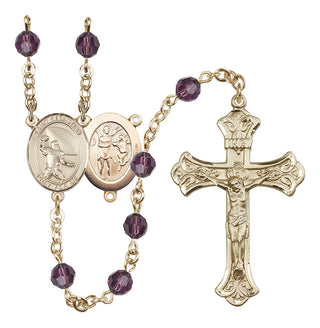 14 Karat Gold 6mm Austrian Crystal Saint Sebastian / Football Rosary in Amethyst