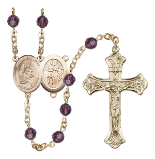 14 Karat Gold 6mm Austrian Crystal Saint Sebastian /Track&Field-Men Rosary in Amethyst