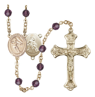 14 Karat Gold 6mm Austrian Crystal Guardian Angel/Hockey Rosary in Amethyst