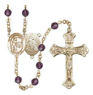 14 Karat Gold 6mm Austrian Crystal Guardian Angel/Golf Rosary in Amethyst