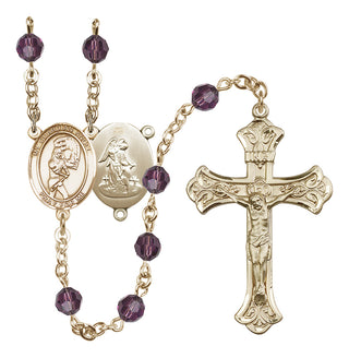 14 Karat Gold 6mm Austrian Crystal Guardian Angel/Softball Rosary in Amethyst