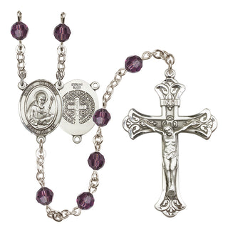Sterling Silver 6mm Austrian Crystal Saint Benedict Rosary in Amethyst