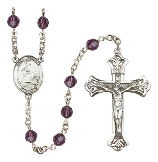 Sterling Silver 6mm Austrian Crystal Saint Charles Borromeo Rosary in Amethyst