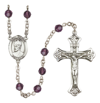 Sterling Silver 6mm Austrian Crystal Saint Edward the Confessor Rosary in Amethyst