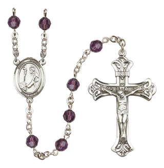 Sterling Silver 6mm Austrian Crystal Saint Dominic de Guzman Rosary in Amethyst
