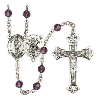 Sterling Silver 6mm Austrian Crystal Saint Florian/Firefighter Rosary in Amethyst