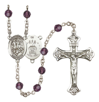 Sterling Silver 6mm Austrian Crystal Saint George / Air Force Rosary in Amethyst