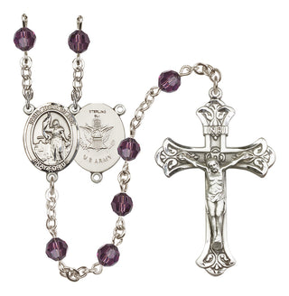 Sterling Silver 6mm Austrian Crystal Saint Joan of Arc / Army Rosary in Amethyst