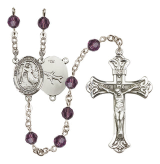 Sterling Silver 6mm Austrian Crystal Saint Joseph of Cupertino Rosary in Amethyst