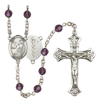 Sterling Silver 6mm Austrian Crystal Saint Luke the Apostle / Doctor Rosary in Amethyst