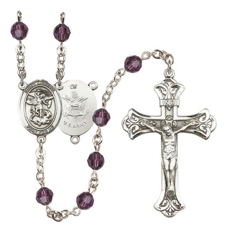 Sterling Silver 6mm Austrian Crystal Saint Michael / Army Rosary in Amethyst