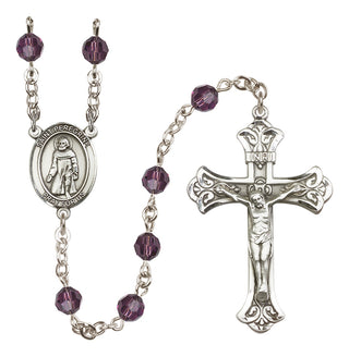Sterling Silver 6mm Austrian Crystal Saint Peregrine Laziosi Rosary in Amethyst