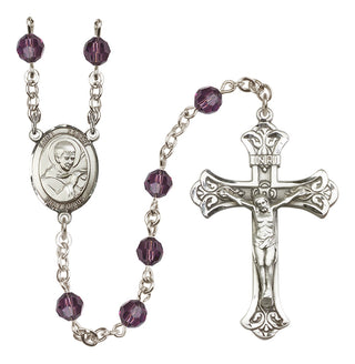 Sterling Silver 6mm Austrian Crystal Saint Robert Bellarmine Rosary in Amethyst