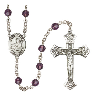 Sterling Silver 6mm Austrian Crystal Saint Thomas Aquinas Rosary in Amethyst