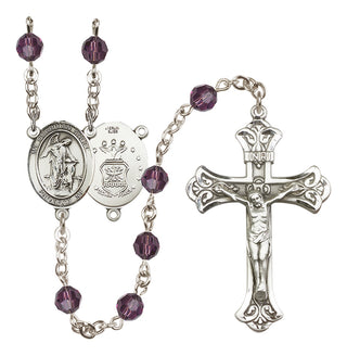 Sterling Silver 6mm Austrian Crystal Guardian Angel / Air Force Rosary in Amethyst