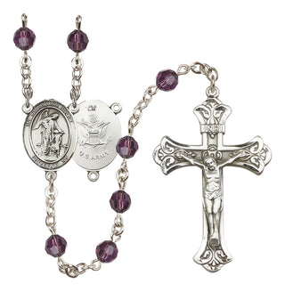 Sterling Silver 6mm Austrian Crystal Guardian Angel / Army Rosary in Amethyst