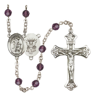 Sterling Silver 6mm Austrian Crystal Guardian Angel / Navy Rosary in Amethyst
