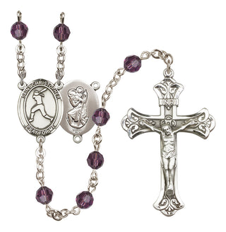 Sterling Silver 6mm Saint Christopher/Softball  Engraved Catholic Rosaries