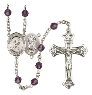 Sterling Silver 6mm Austrian Crystal Saint Christopher/Soccer Rosary in Amethyst
