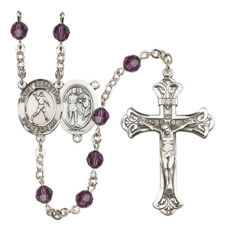 Sterling Silver 6mm Austrian Crystal Saint Sebastian/Football Rosary in Amethyst