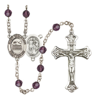 Sterling Silver 6mm Austrian Crystal Saint Sebastian/Swimming Rosary in Amethyst