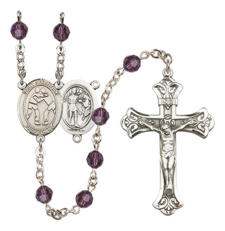 Sterling Silver 6mm Austrian Crystal Saint Sebastian/Wrestling Rosary in Amethyst