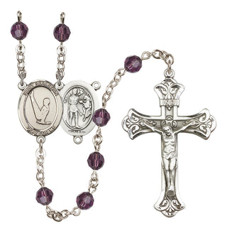 Sterling Silver 6mm Austrian Crystal Saint Sebastian/Gymnastics Rosary in Amethyst