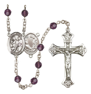 Sterling Silver 6mm Austrian Crystal Saint Cecilia / Marching Band Rosary in Amethyst