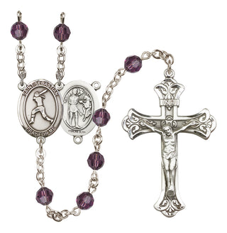 Sterling Silver 6mm Austrian Crystal Saint Sebastian / Softball Rosary in Amethyst