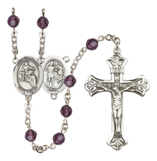 Sterling Silver 6mm Austrian Crystal Saint Sebastian / Motorcycle Rosary in Amethyst