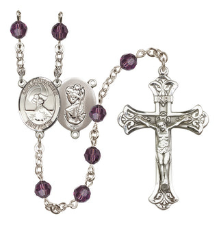 Sterling Silver 6mm Austrian Crystal Saint Christopher/Water Polo Women Rosary in Amethyst