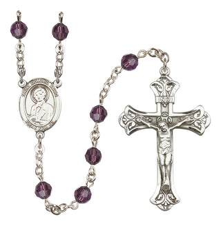 Sterling Silver 6mm Austrian Crystal Saint Dominic Savio Rosary in Amethyst