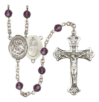 Sterling Silver 6mm Austrian Crystal Our Lady of Mount Carmel Rosary in Amethyst