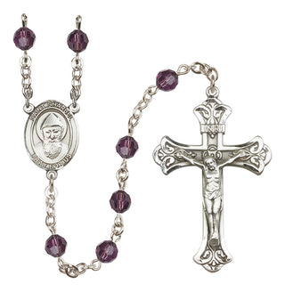 Sterling Silver 6mm Austrian Crystal Saint Sharbel Rosary in Amethyst