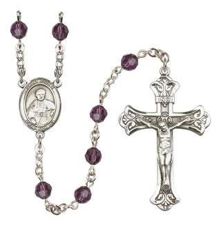 Sterling Silver 6mm Austrian Crystal Saint Pius X Rosary in Amethyst