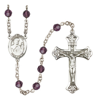 Sterling Silver 6mm Austrian Crystal Saint Kieran Rosary in Amethyst
