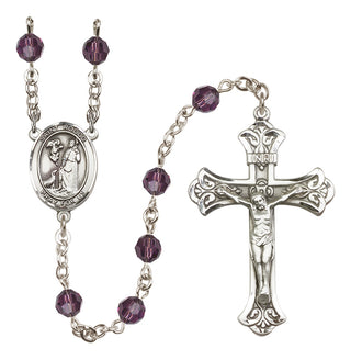 Sterling Silver 6mm Austrian Crystal Saint Rocco Rosary in Amethyst