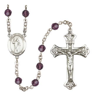 Sterling Silver 6mm Austrian Crystal Saint Columbkille Rosary in Amethyst