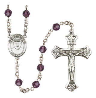Sterling Silver 6mm Austrian Crystal Saint Damien of Molokai Rosary in Amethyst