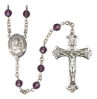 Sterling Silver 6mm Austrian Crystal Our Lady of Czestochowa Rosary in Amethyst