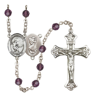 Sterling Silver 6mm Austrian Crystal Saint Christopher/Soccer Rosary in Amethyst