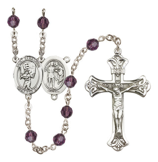 Sterling Silver 6mm Austrian Crystal Saint Sebastian / Baseball Rosary in Amethyst